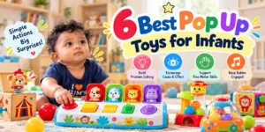 6 best pop up toys for infants featuring buttons, levers and dials that encourage cause and effect and fine motor skills