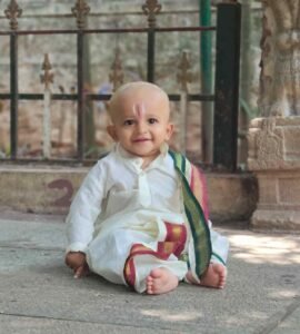 Baby Eeshaan after his first-hair ceremony at Tirumala temple in India
