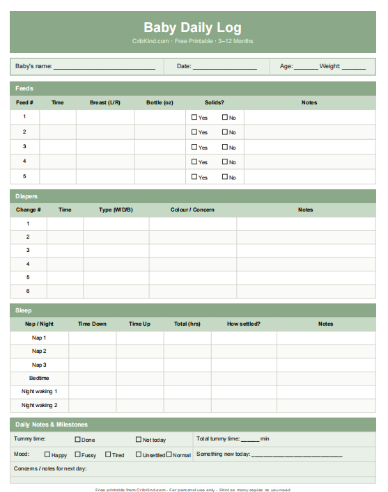 A parent writing in a newborn daily log while baby is in a bassinet nearby