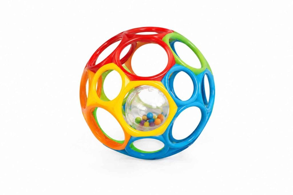 Bright Starts Oball Easy Grasp Rattle colorful open lattice baby rattle BPA free for 3 month old babies to grip and shake