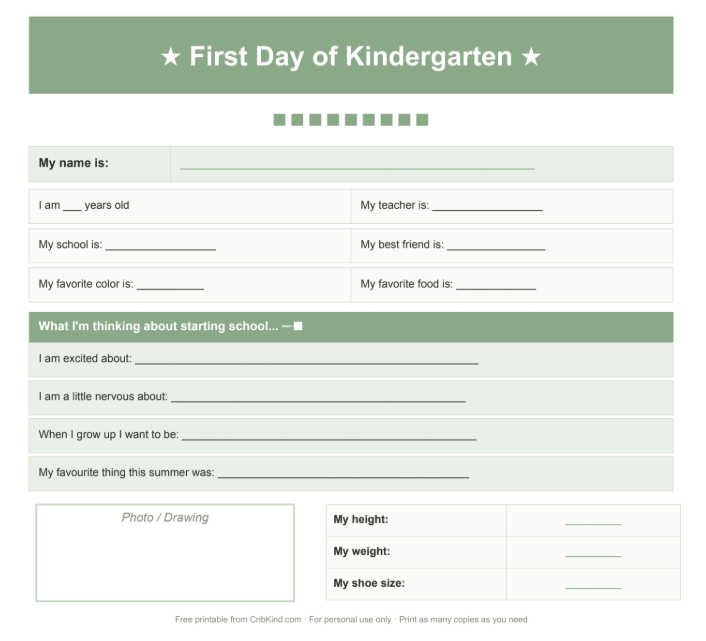The CribKind first day of school sign printable PDF showing the feeling question fields