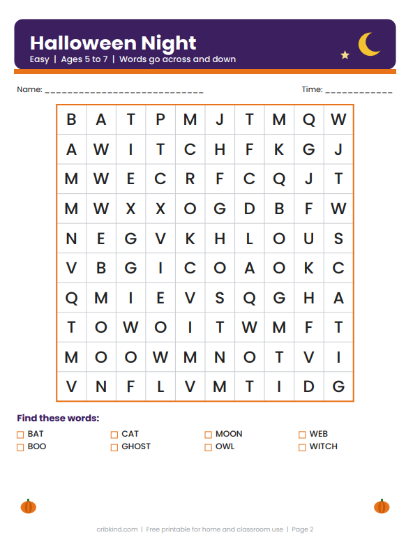 Halloween word search