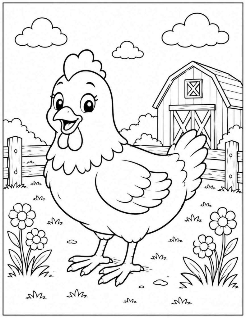 hen coloring pages for kids farm animals