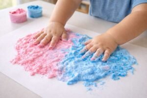 homemade puffy paint recipe mixing shaving cream glue flour washable paint daycare craft ages 18 months-3