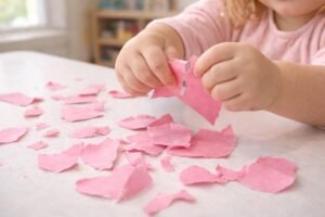 toddler ripping colorful construction paper for collage easy no-mess daycare craft ages 1-3 fine motor